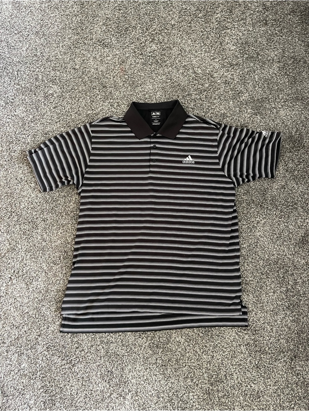 Adidas Men’s Black, Gray & White Striped Golf Shirt